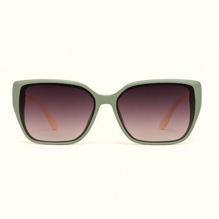 Dual-Tone Retro Square Sunglasses – Green & Beige Edition - Image 2