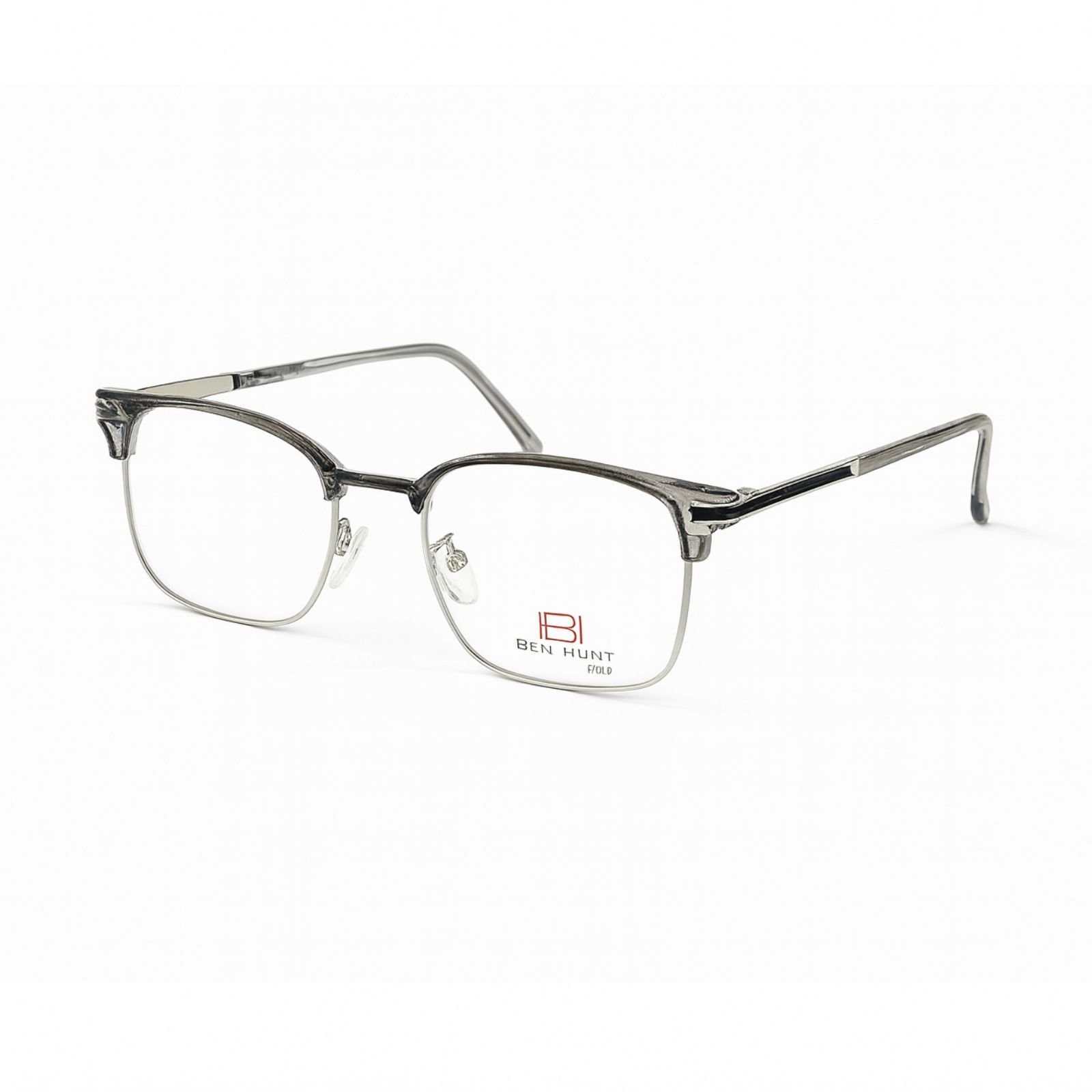 sliver (2) Ben Hunt Clubmaster Semi-Rim Eyeglasses – Lightweight Metal Frame - Image 1