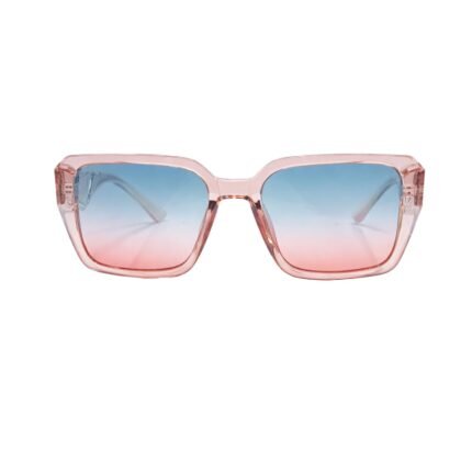 Blush Pink Square Sunglasses with Blue-Pink Gradient Lenses - Image 2