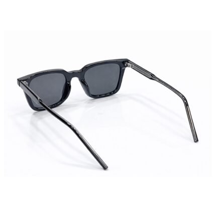 Classic Glossy Black Square Sunglasses with Dark Grey Lenses - Image 3
