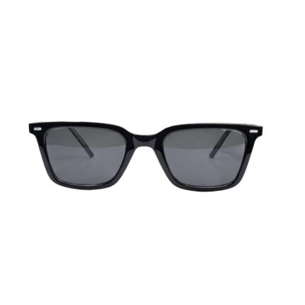 Classic Glossy Black Square Sunglasses with Dark Grey Lenses - Image 2