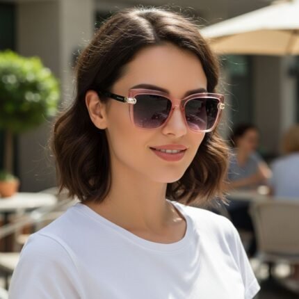 Trendy Pink Cat-Eye Sunglasses with Black Temples - Image 4